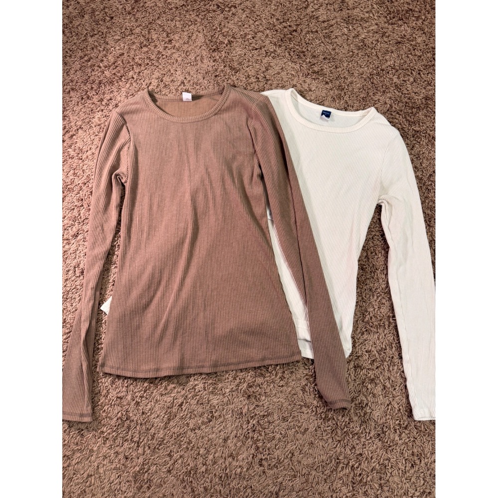 Old Navy Plush Tee Bundle Women's Medium & Medium Tall Ribbed Long Sleeve Tops